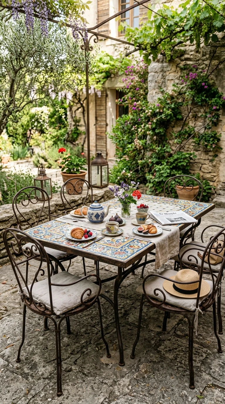 Table et Chaises Fer Forgé Dessus Céramique