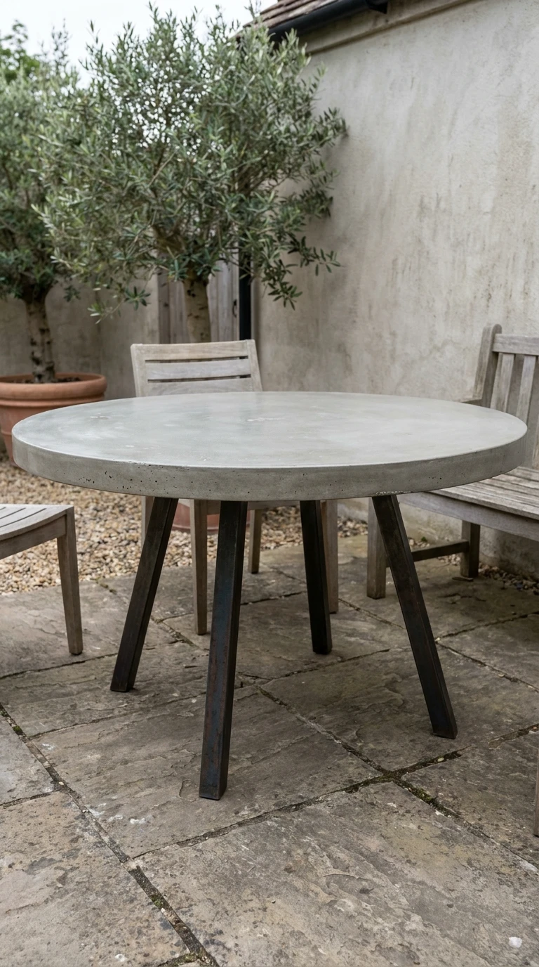 Table Ronde Béton Ciré Pieds Trépied Acier