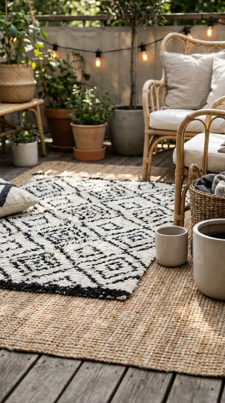 Tapis Berbère Blanc et Noir Superposé