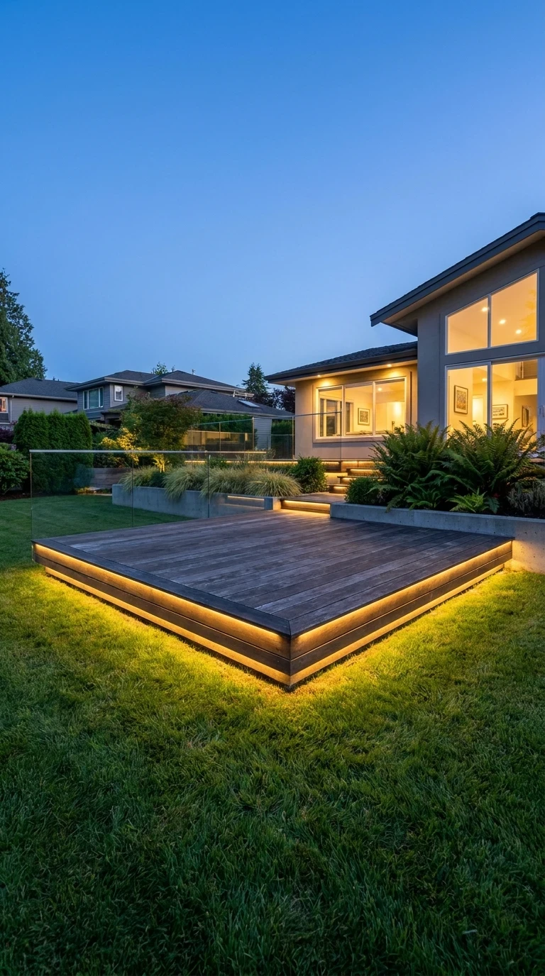 Terrasse Bois Flottante au-dessus de la Pelouse