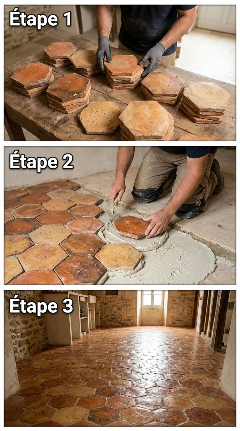 Tomette Hexagonale Terracotta Ancienne Récupérée