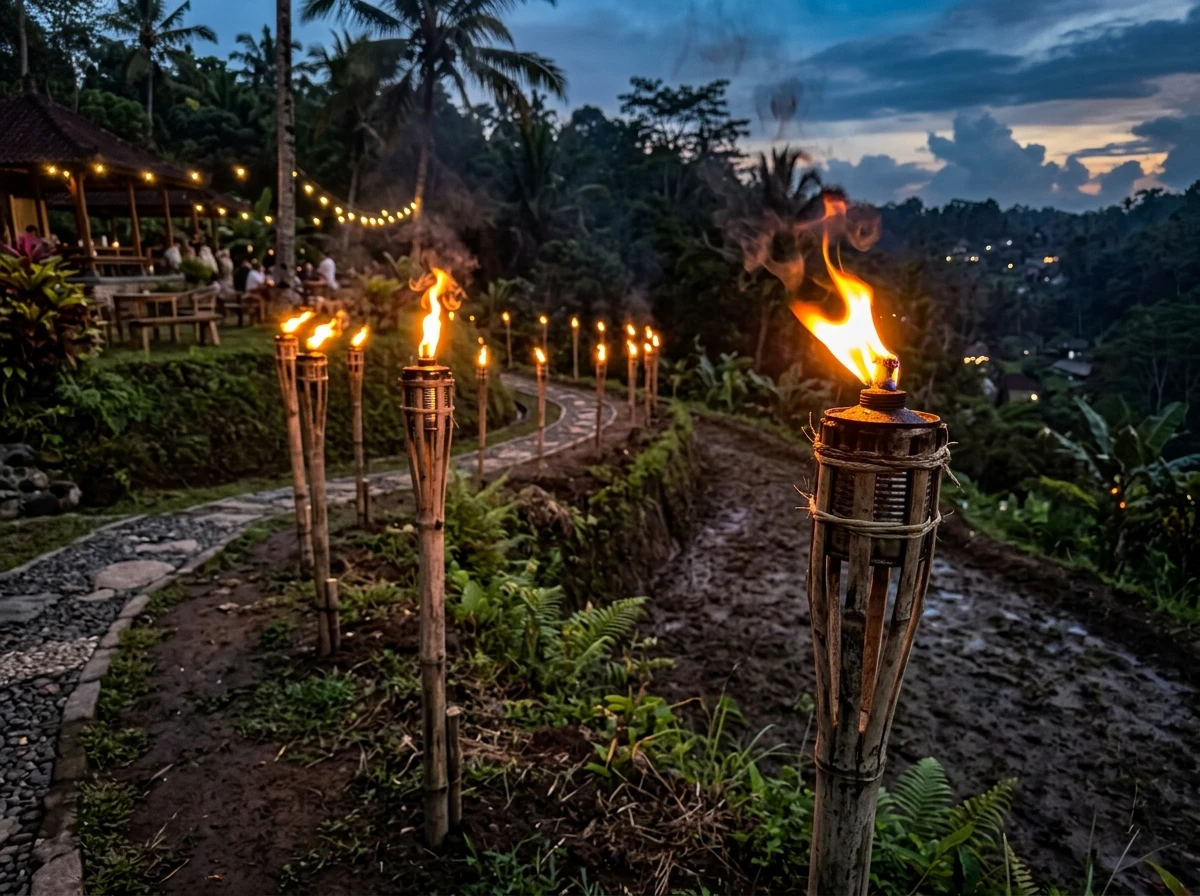 Torches à Huile sur Pied en Bambou