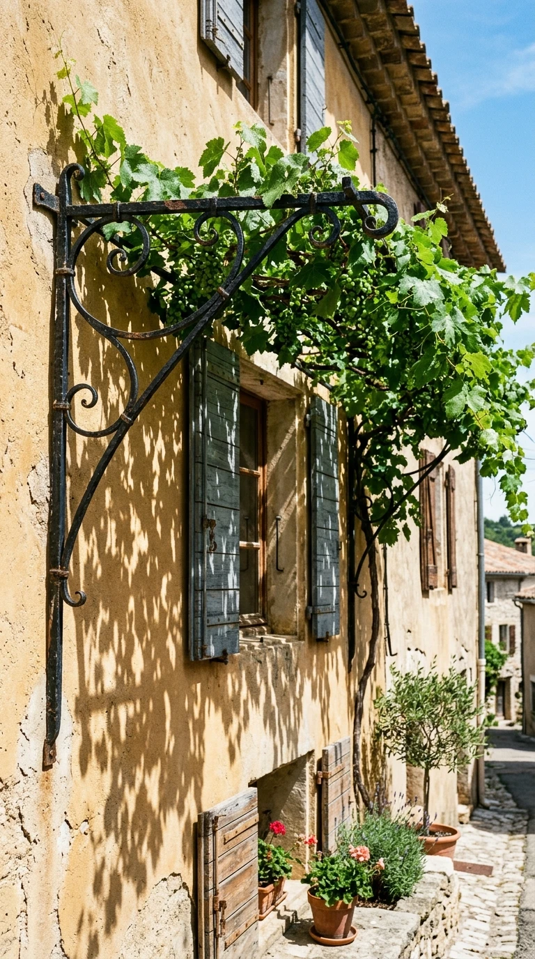 Treille en Fer Forgé Peint Noir avec Vigne