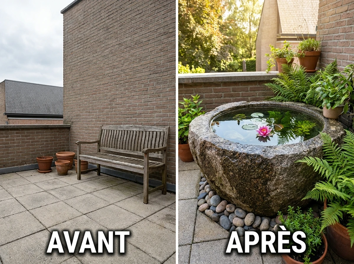 Vasque Granit Eau Claire et Plantes Aquatiques