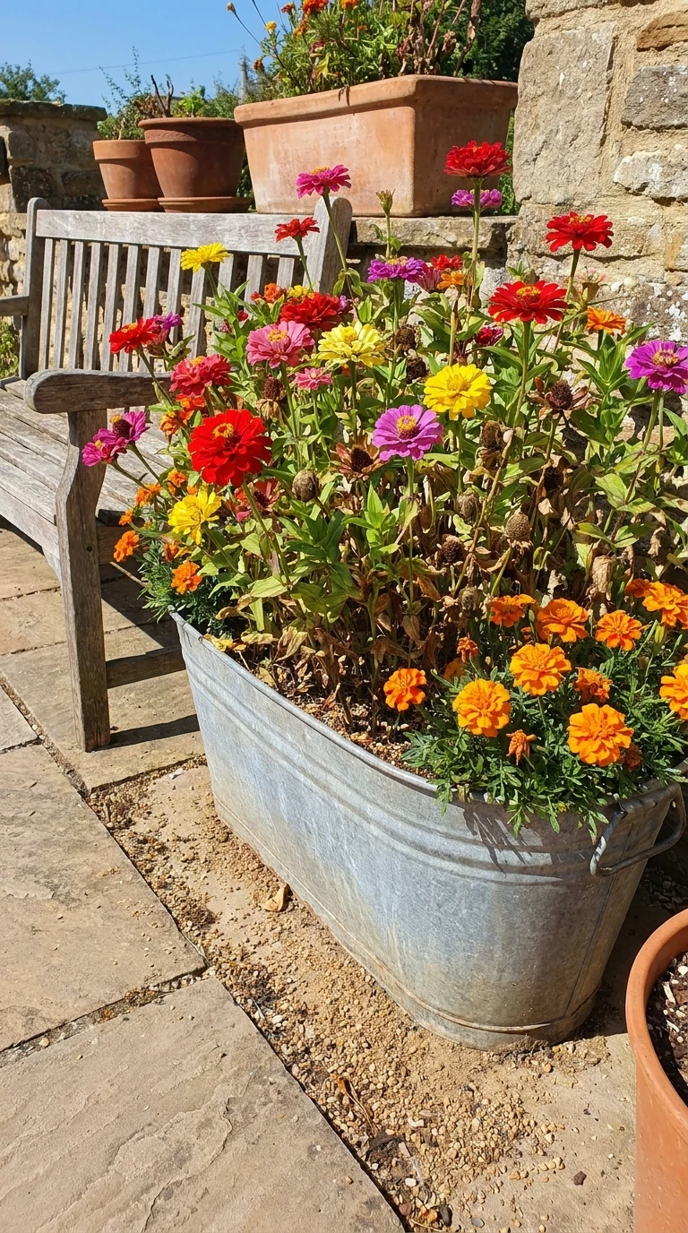 Zinnias et Soucis Semés Direct en Bac